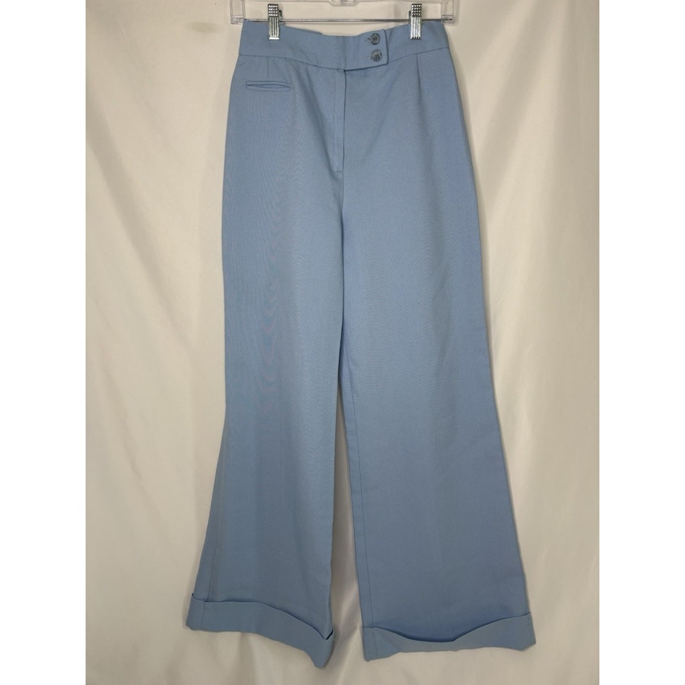 Vtg 70s College Town Wide Leg High Waist Lt Blue Cuff Trouser Pants 13-14 (25")